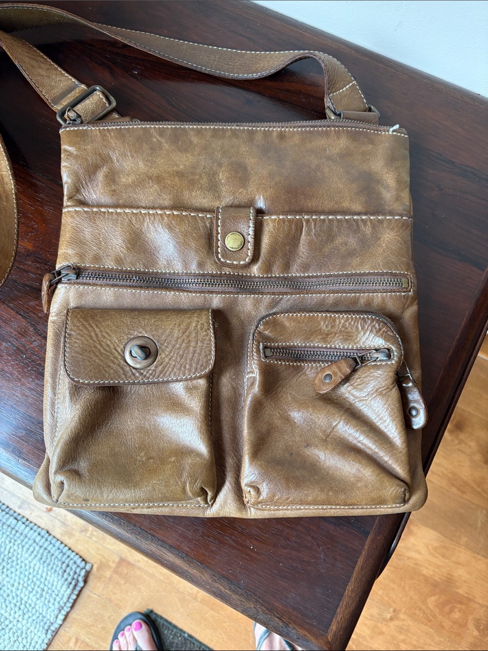 Roots Venetian Village Tribe Leather Crossbody Bag